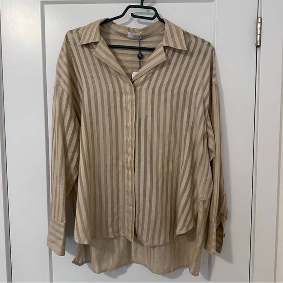 RIANI Striped Gold Voile Blouse Size 38 Women’s New With Tags Luxurious - Picture 4 of 12